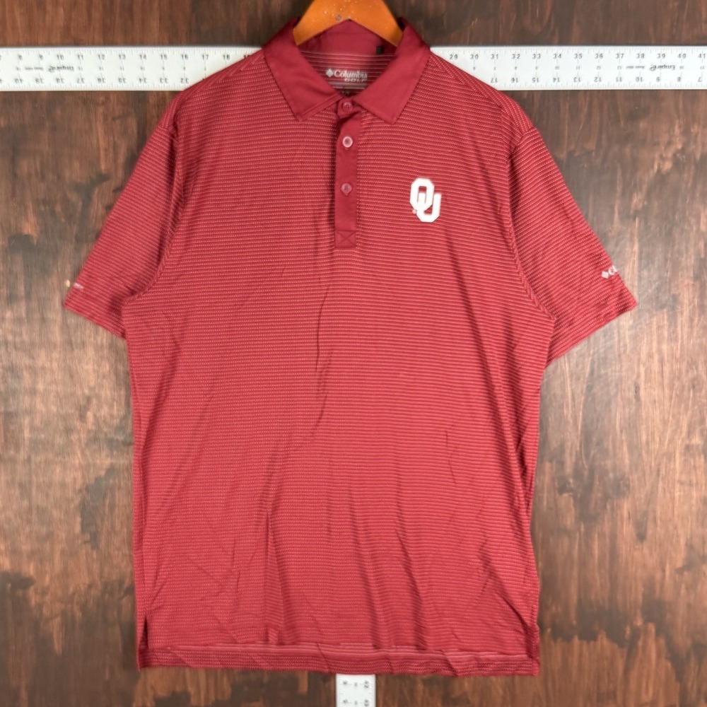 Oklahoma Sooners Columbia Golf Sunday Polo Stripe Shirt Crimson Men's Large NCAA
